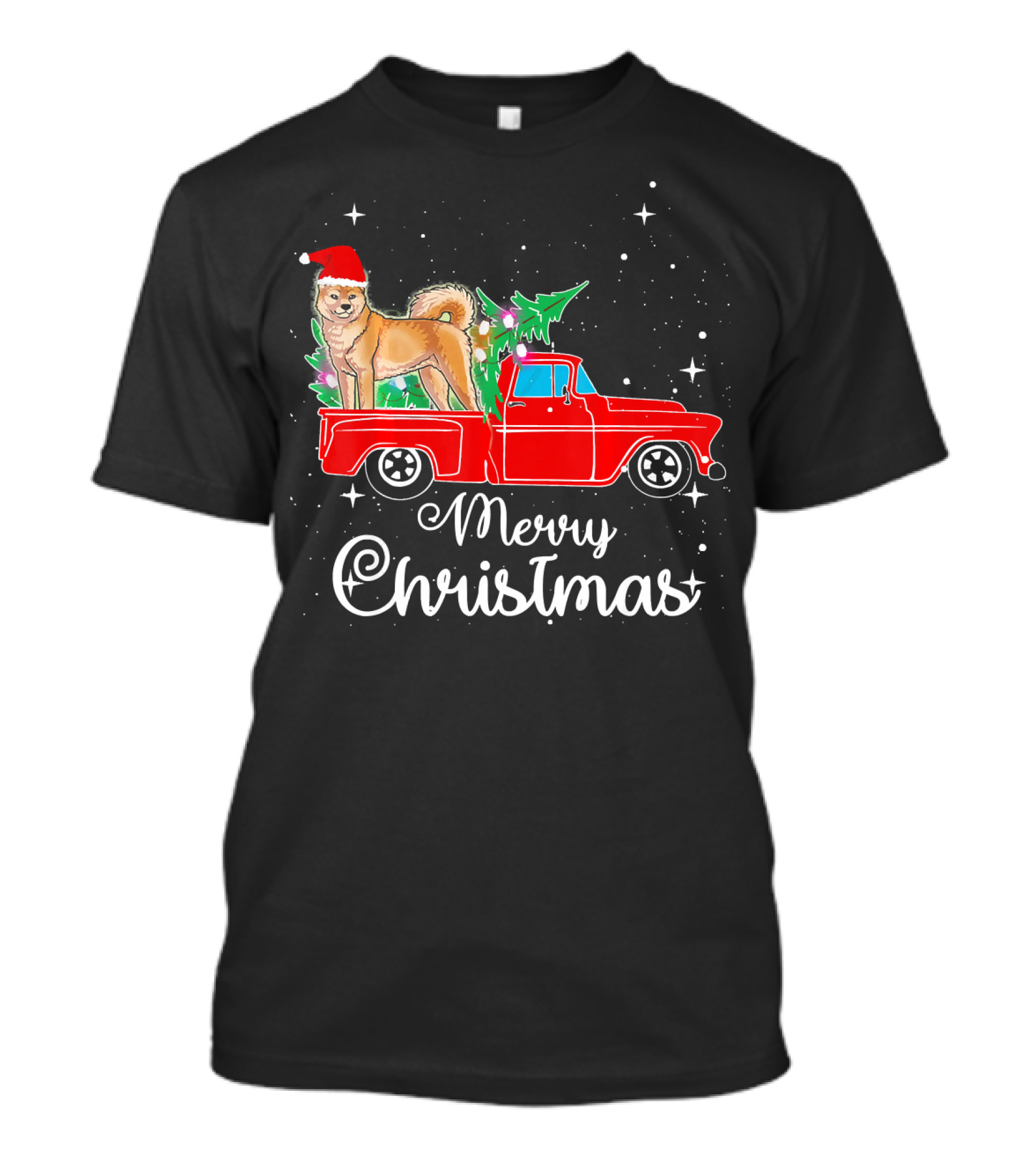 Merry Christmas Akita In Red Truck T-Shirt