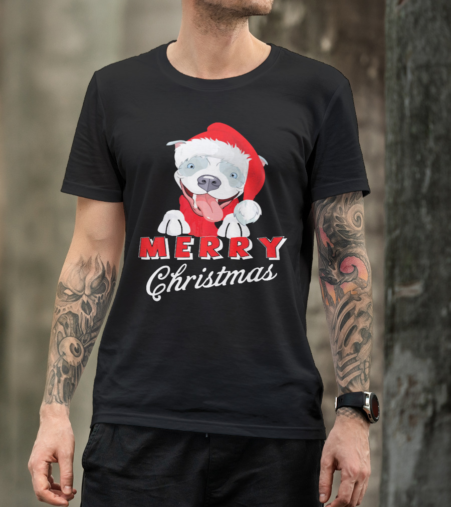 Merry Christmas Dog Lover Santa Hat T-Shirt