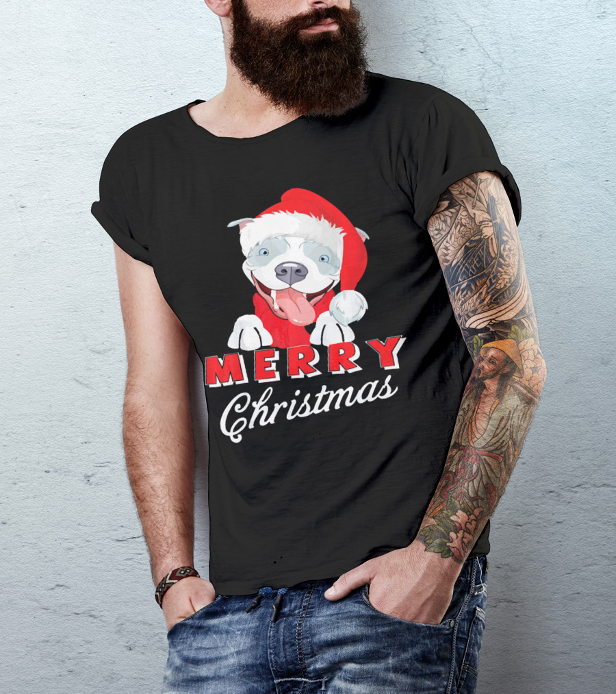 Merry Christmas Dog Lover Santa Hat T-Shirt