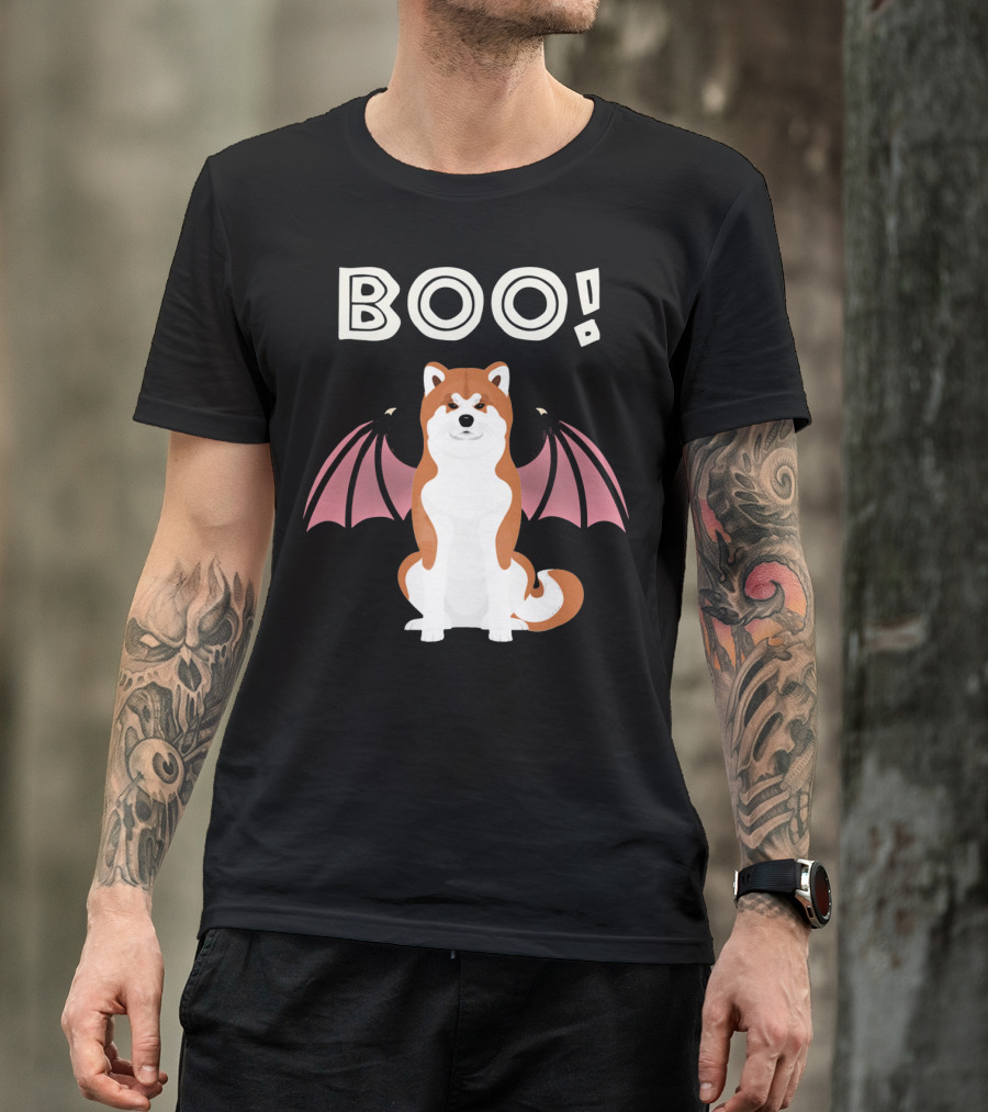 BOO Akita Bat Wings Halloween T-Shirt