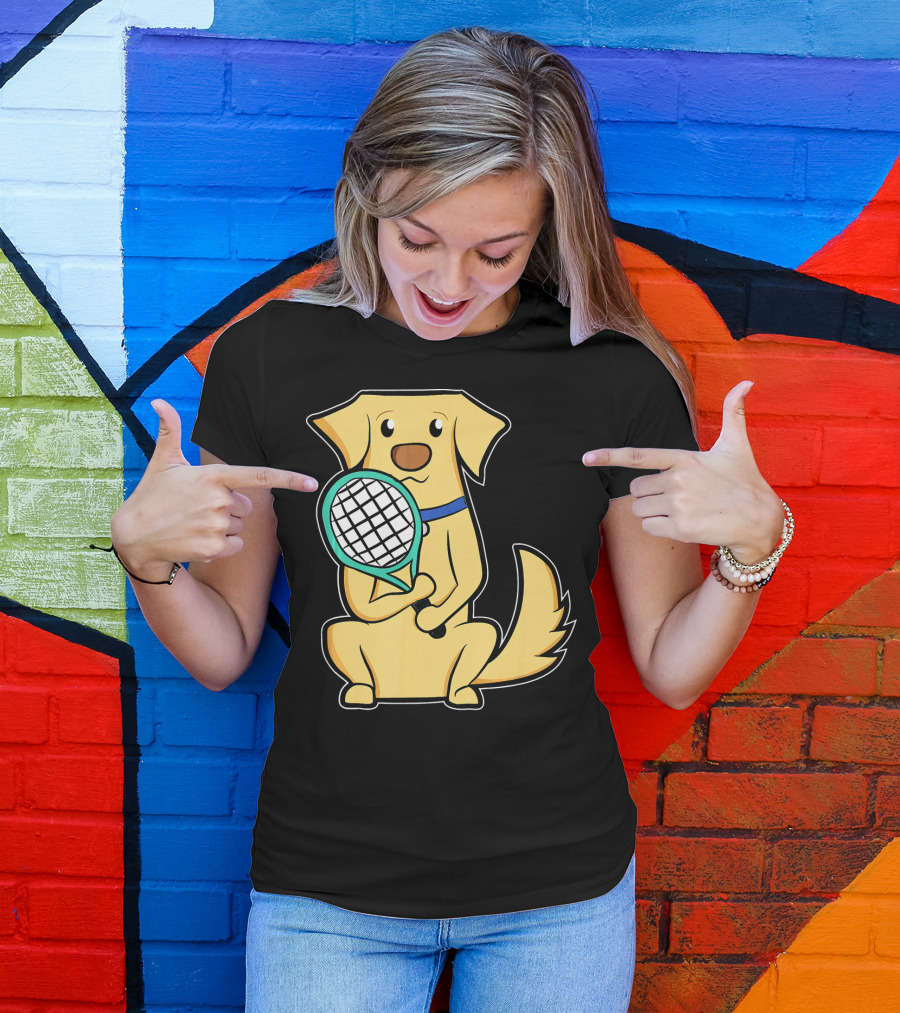 Golden Retriever With Tennis Racket Cute Dog Humor T-Shirt