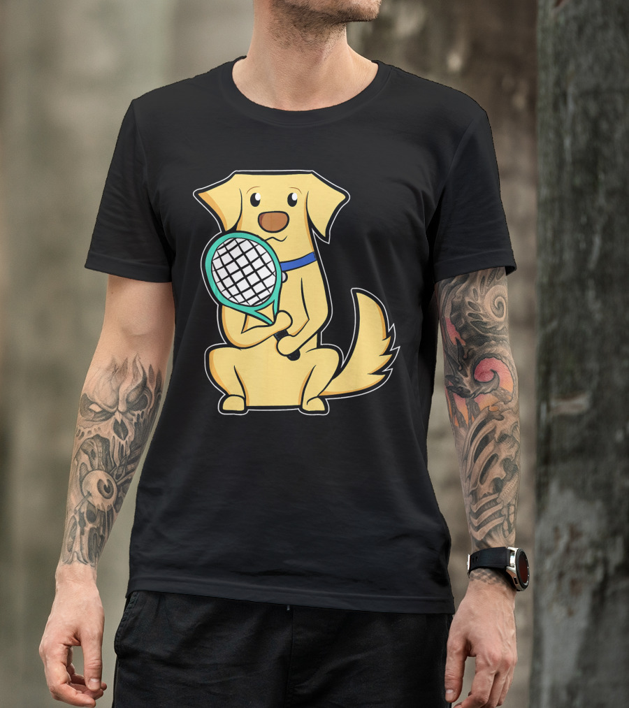 Golden Retriever With Tennis Racket Cute Dog Humor T-Shirt