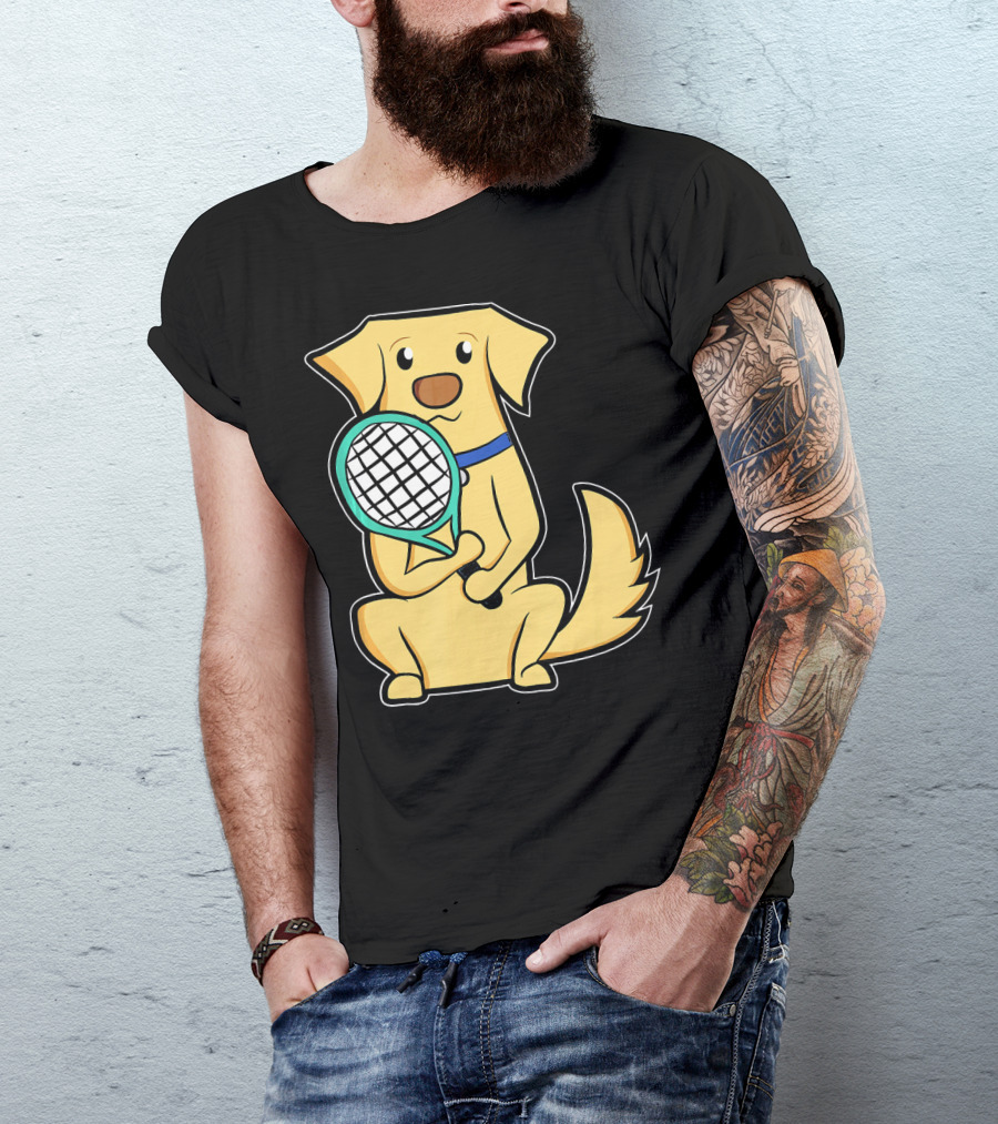 Golden Retriever With Tennis Racket Cute Dog Humor T-Shirt