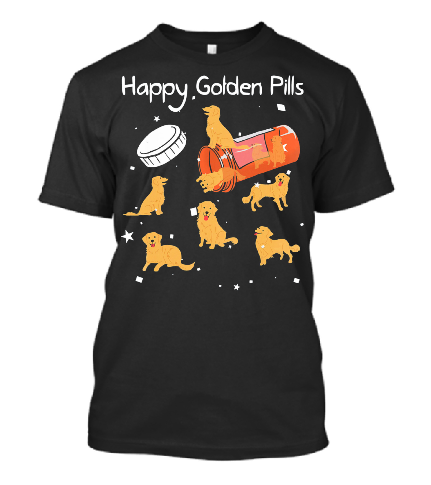 Happy Golden Pills Golden Retrievers Playful Scene T-Shirt