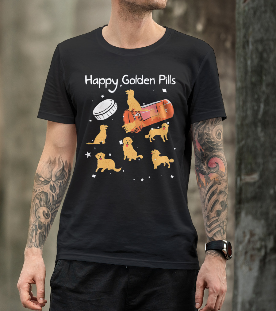 Happy Golden Pills Golden Retrievers Playful Scene T-Shirt