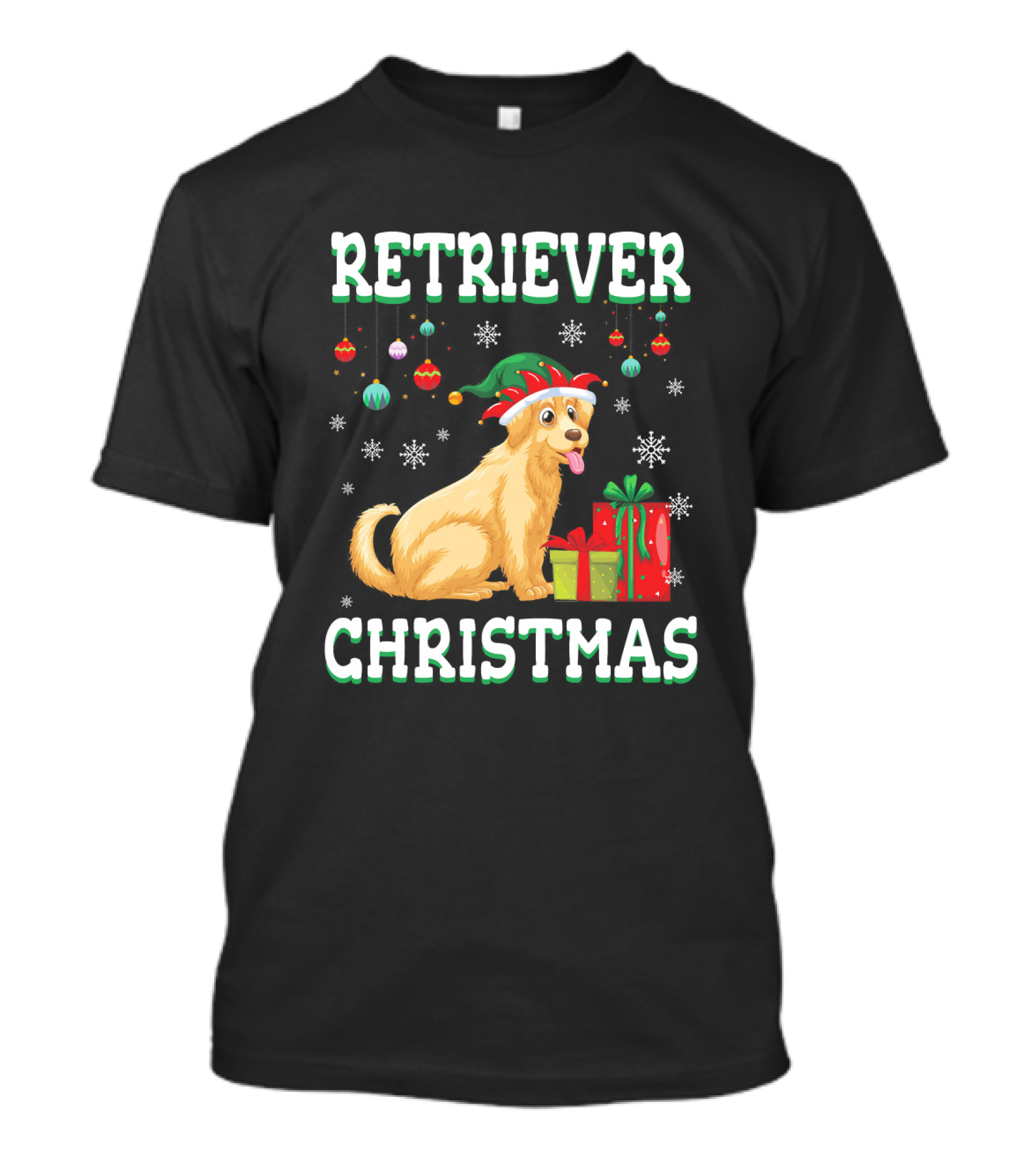 Golden Retriever Christmas With Noel Costume And Snowflakes T-Shirt