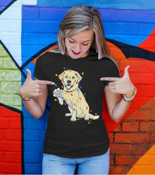 Christmas With Labrador Retriever Wrapped In Holiday Lights T-Shirt