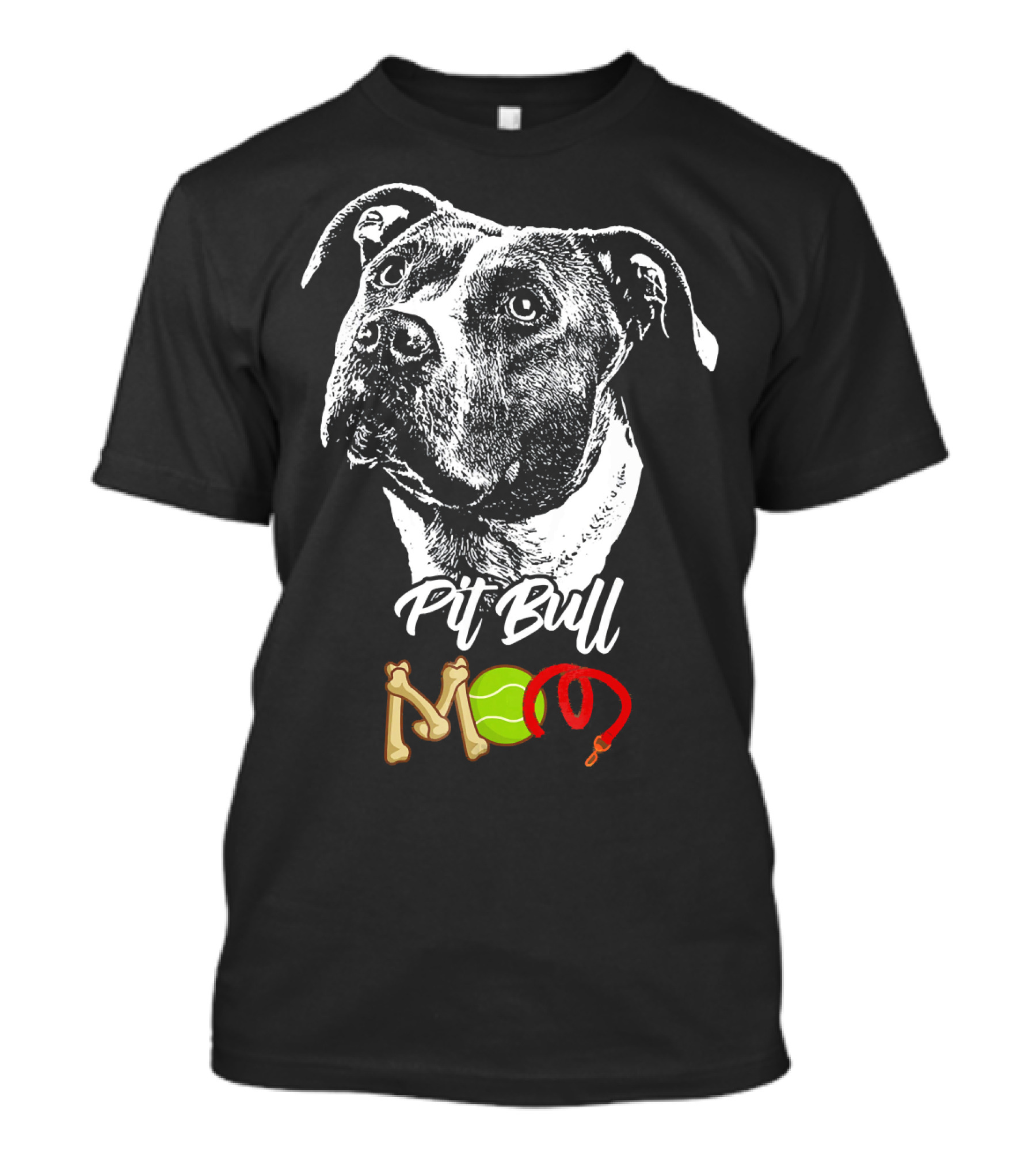 Pit Bull Mom Dog Bone Tennis Ball Leash T-Shirt