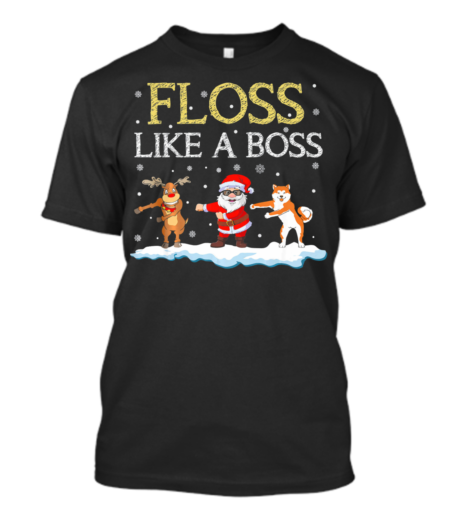 Floss Like A Boss Santa Akita Dog Reindeer Dance T-Shirt