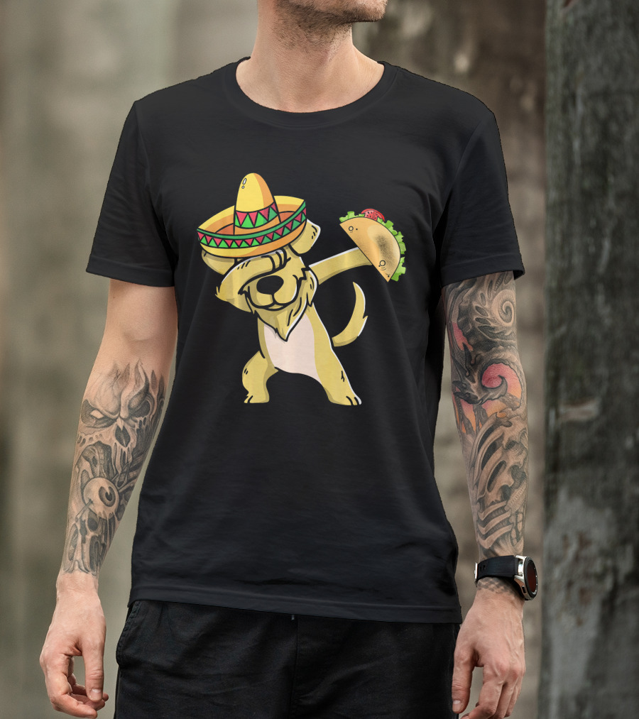 Dabbing Golden Retriever With Sombrero And Taco For Cinco De Mayo T-Shirt