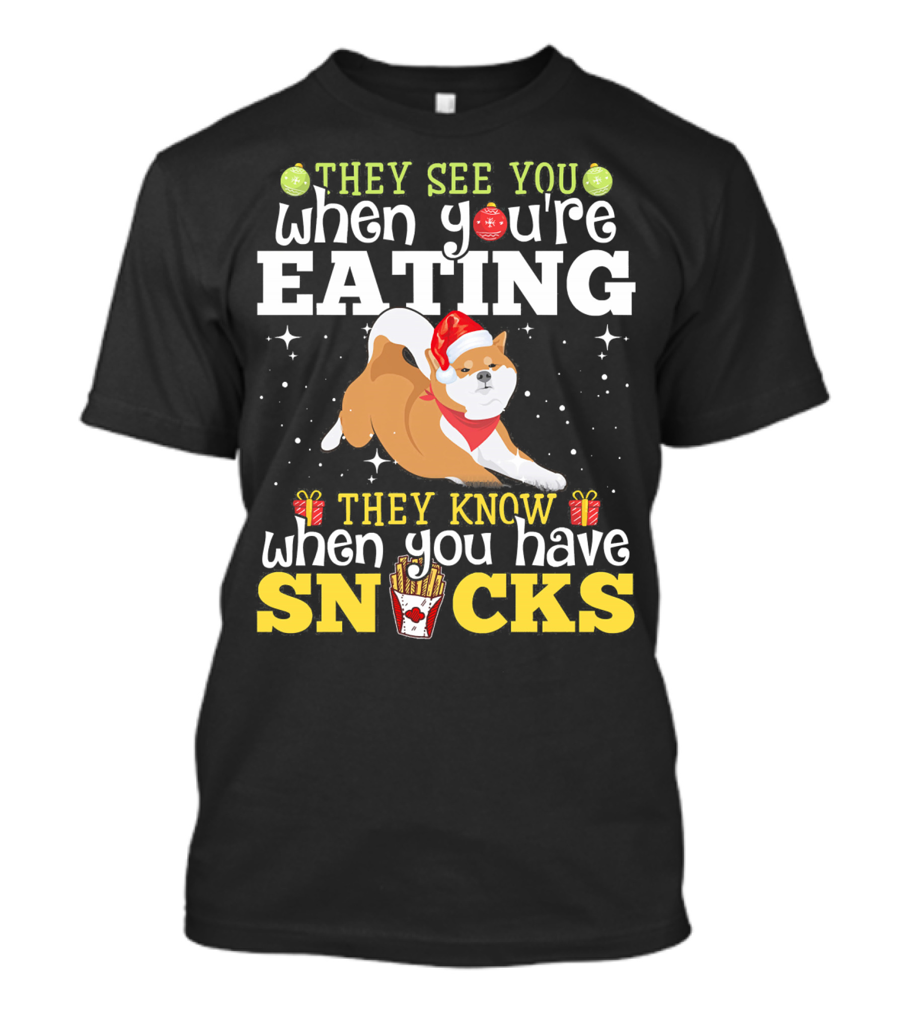 Akita Inu Xmas They See You When You're Eating Snacks Santa Hat Holiday T-Shirt
