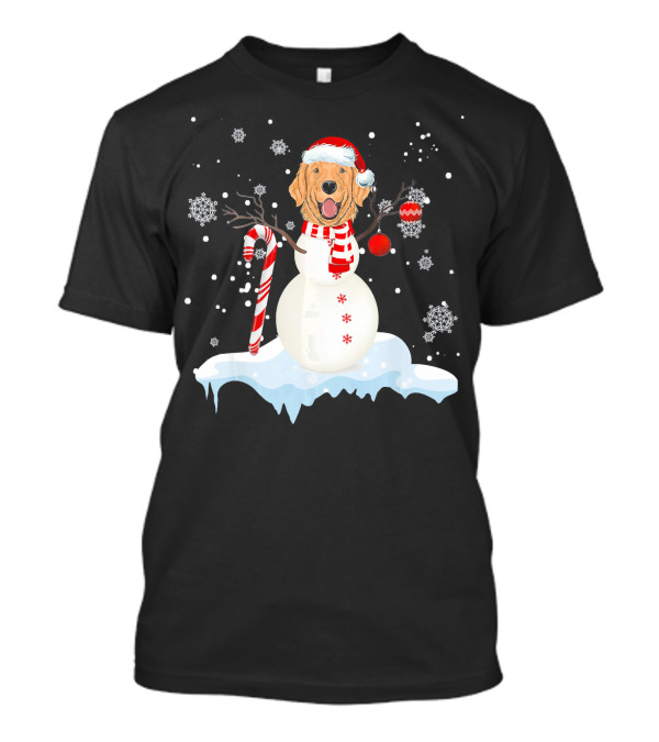 Golden Retriever Snowman With Candy Cane And Snowflakes On Ice T-Shirt
