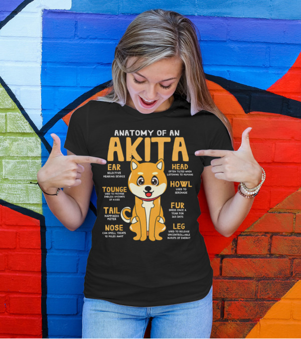 Anatomy Of An Akita Ear Nose Tounge Tail Head Howl Fur Leg T-Shirt