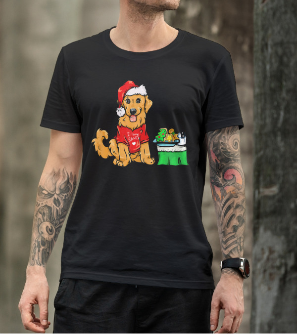 Golden Retriever Dog I Love Santa With Christmas Cookies And Milk T-Shirt