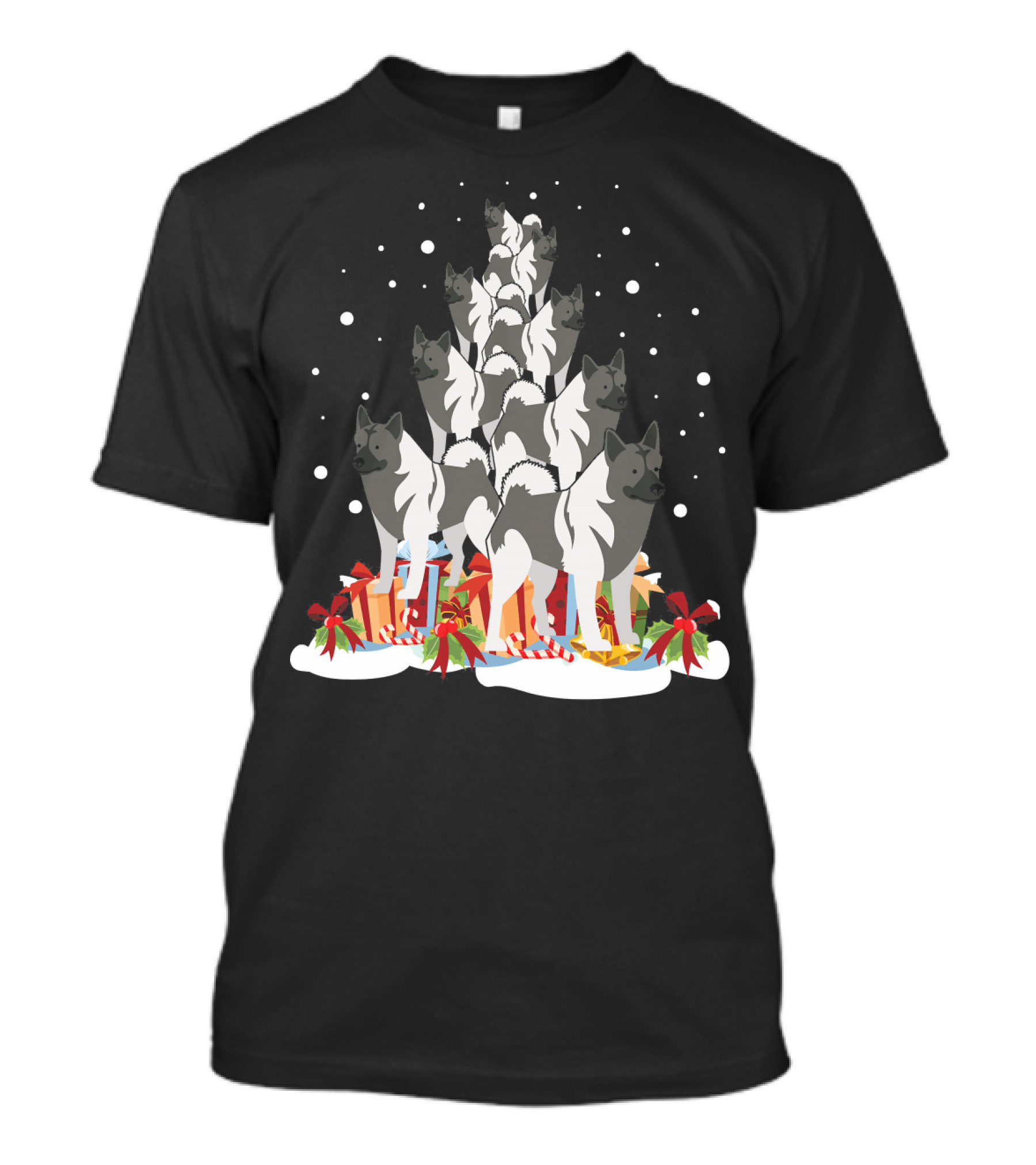 Akita Dogs Christmas Tree With Presents And Snowflakes Merry Xmas T-Shirt