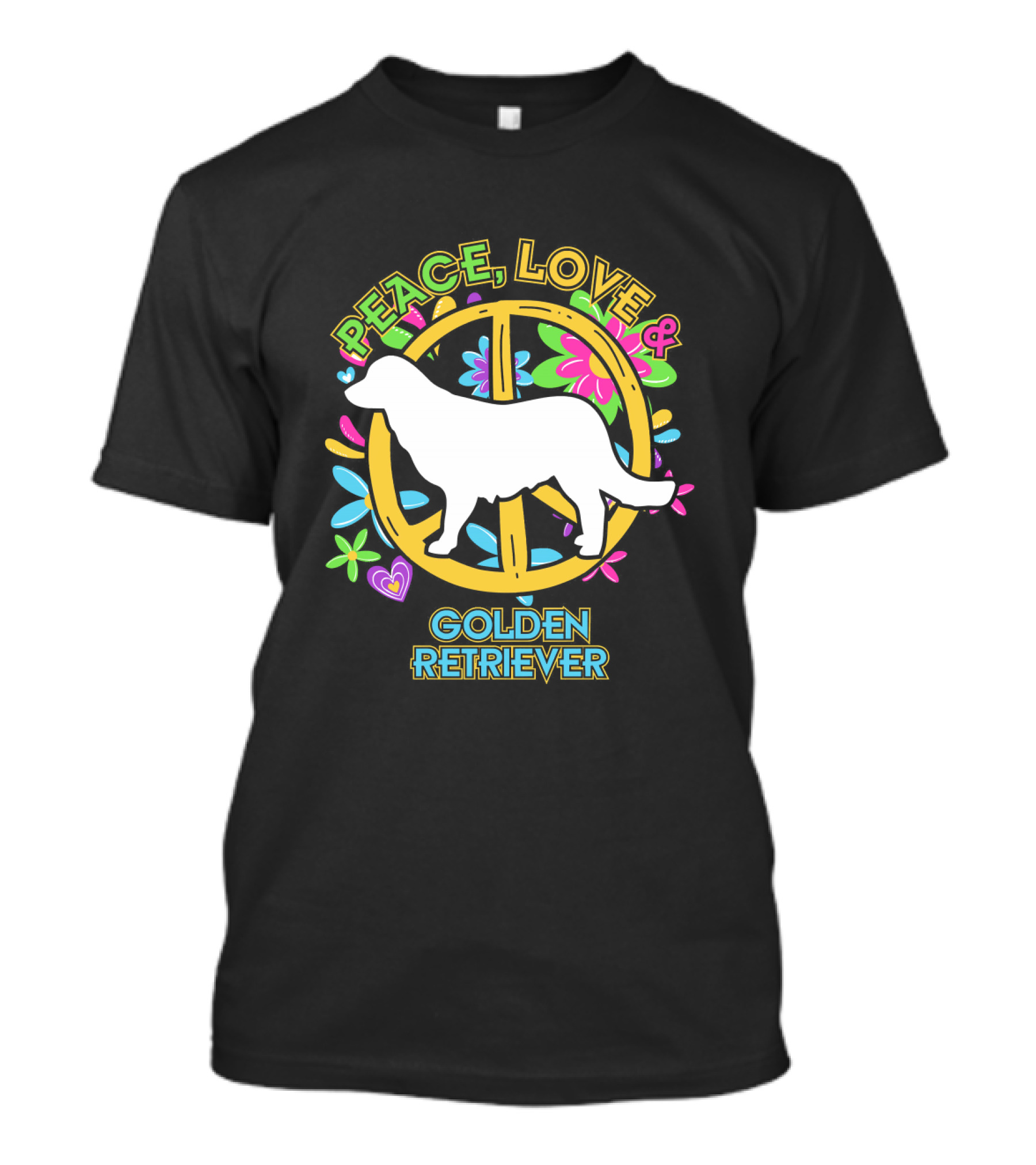 Peace Love And Golden Retriever Floral Dog T-Shirt
