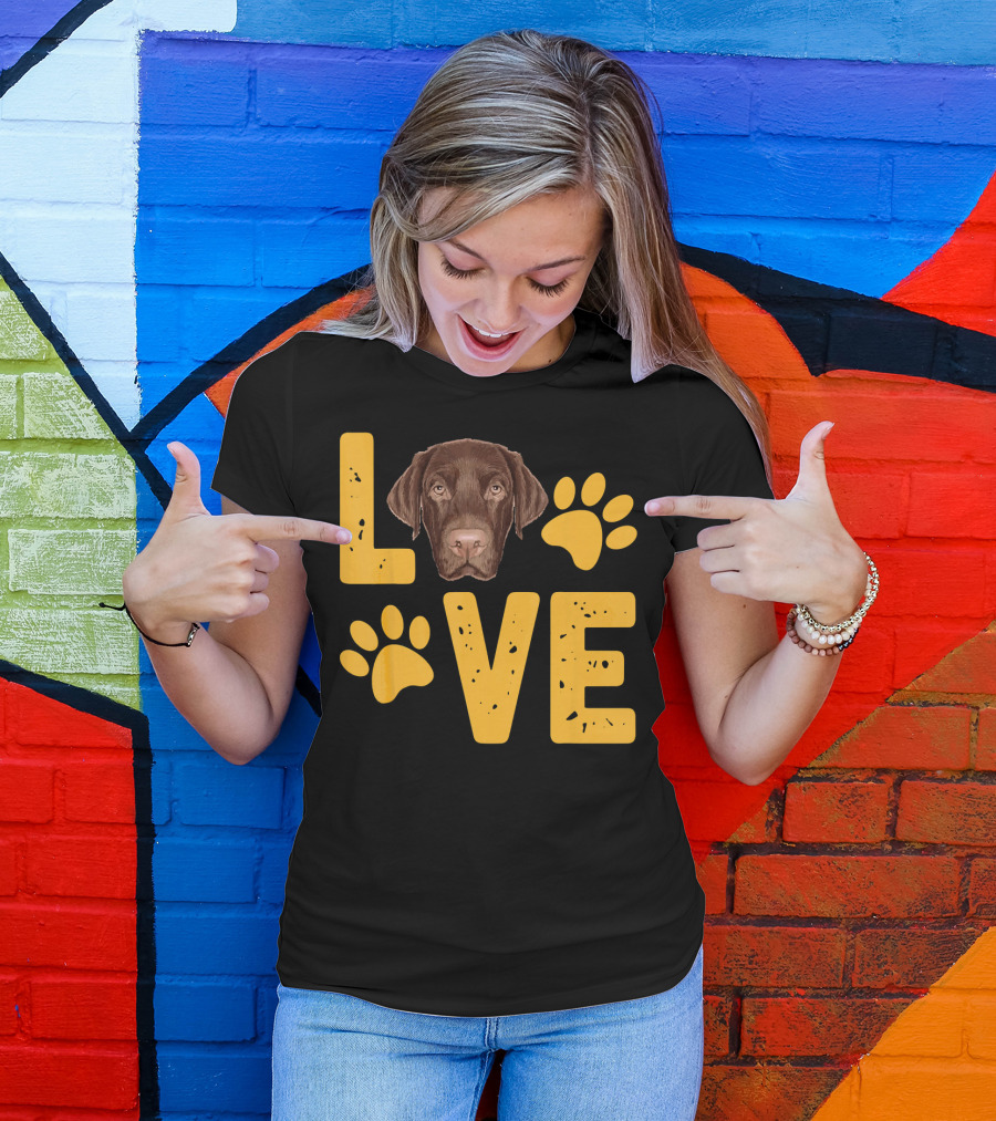 LOVE Chocolate Lab Labrador Retriever Paw Prints T-Shirt