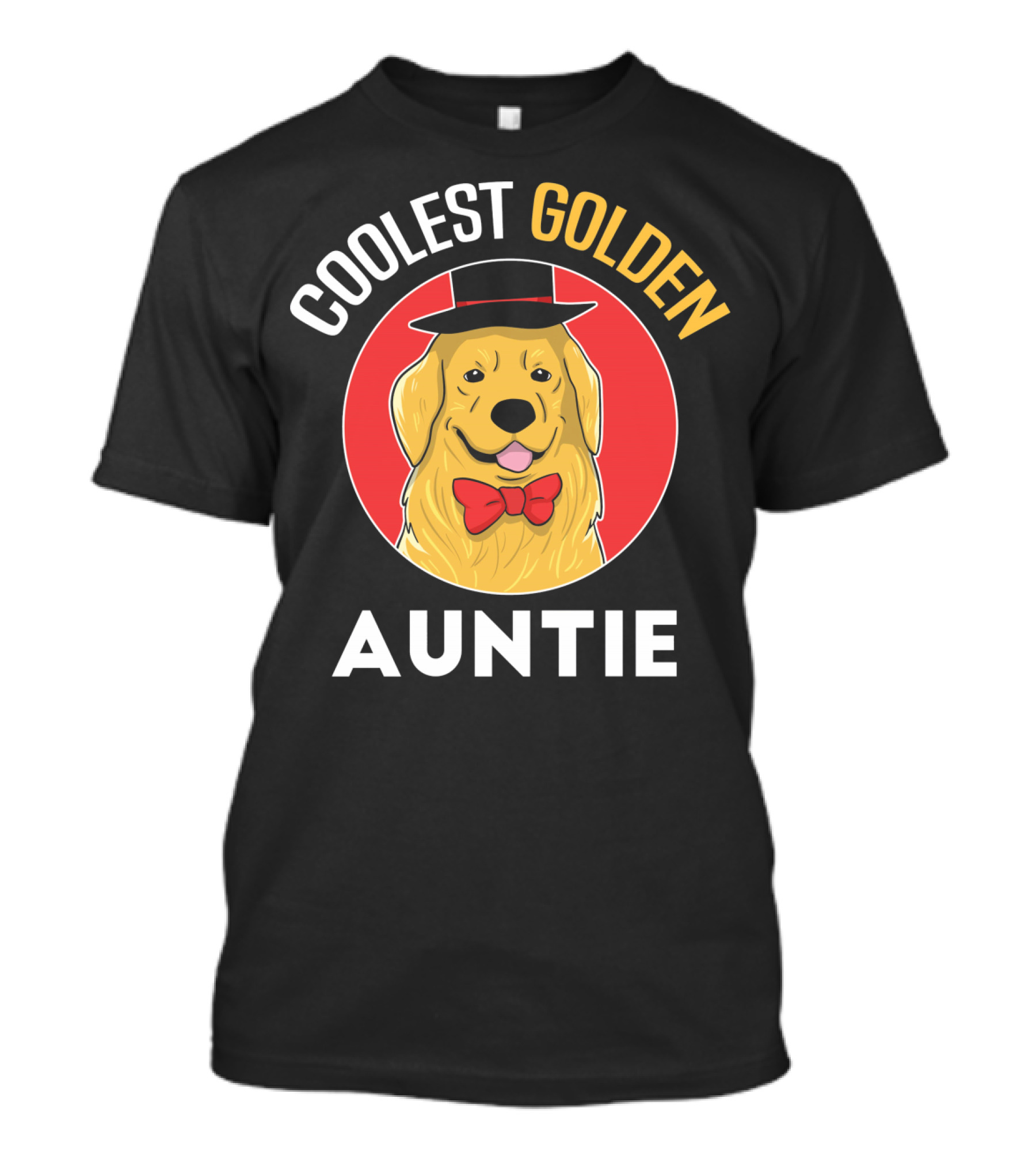 Coolest Golden Auntie Golden Retriever In Hat And Bow Tie T-Shirt