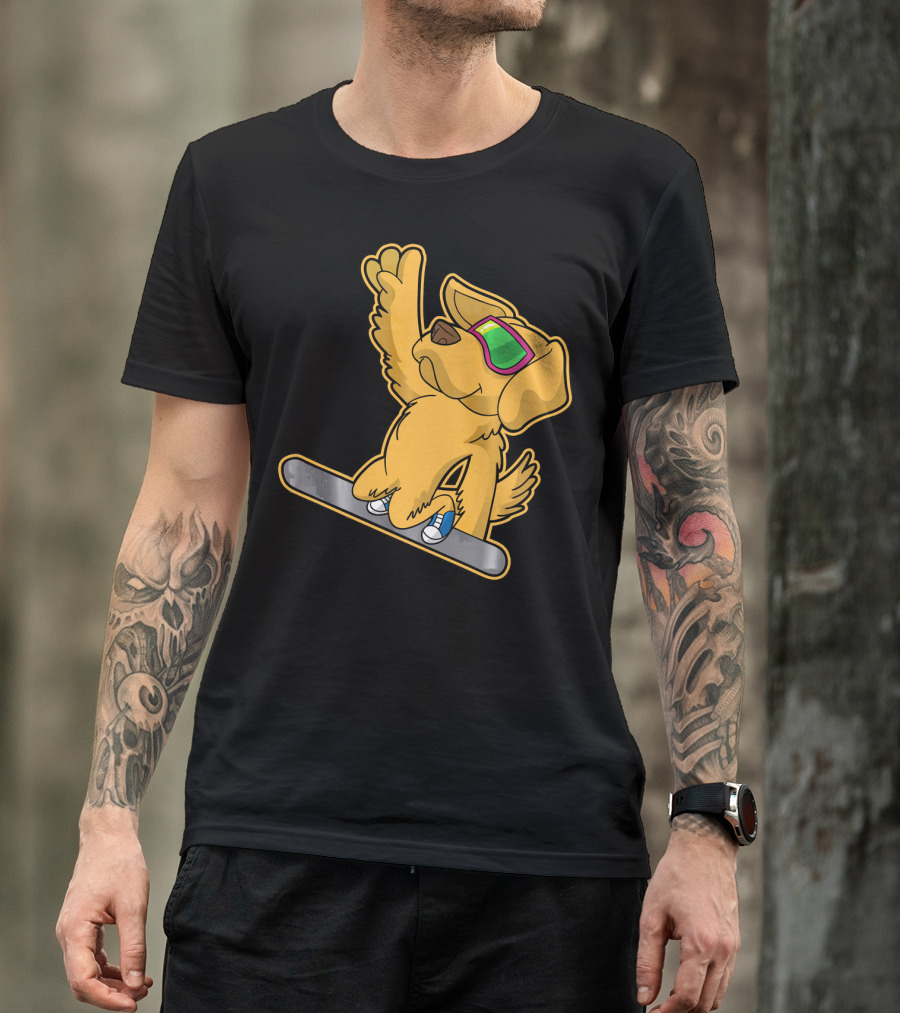 Golden Retriever Dog Snowboarding Adventure T-Shirt
