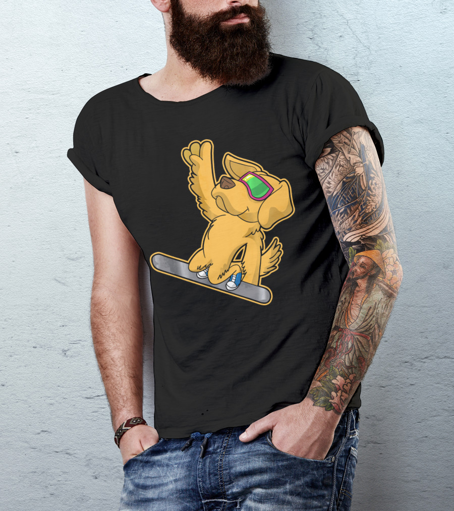Golden Retriever Dog Snowboarding Adventure T-Shirt