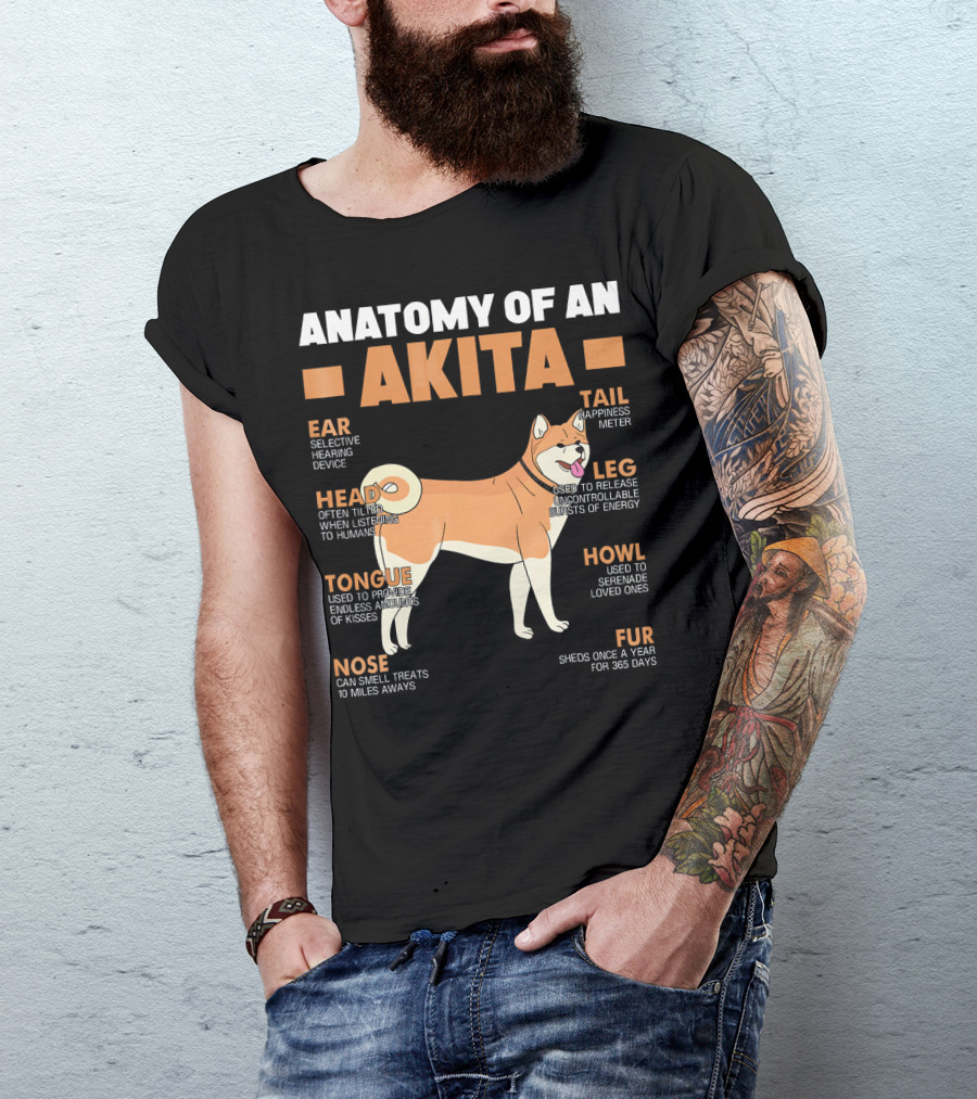 Anatomy Of An Akita Ear Tail Head Leg Tongue Howl Nose Fur T-Shirt