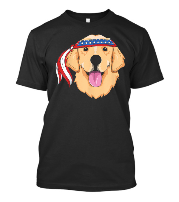 Golden Retriever Patriotic Dog American Flag Bandana T-Shirt