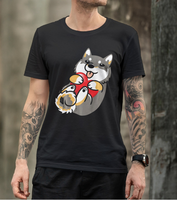 Akita Dog Holding Heart Cute Valentines Day Funny T-Shirt