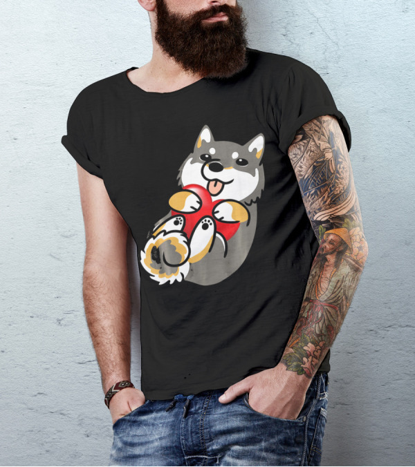 Akita Dog Holding Heart Cute Valentines Day Funny T-Shirt