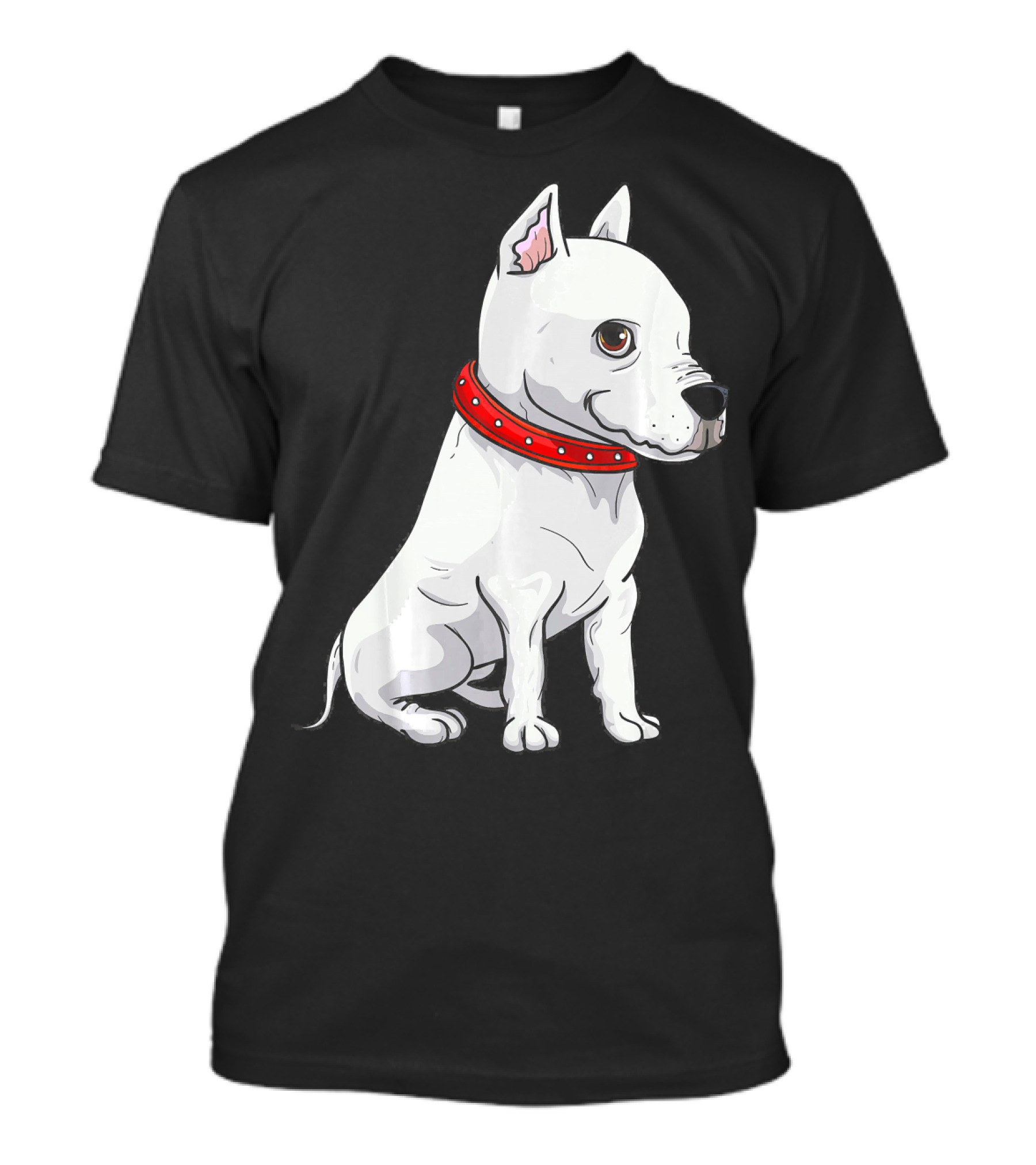 Dog Pit Bull White Breed Loyal Companion Red Collar T-Shirt