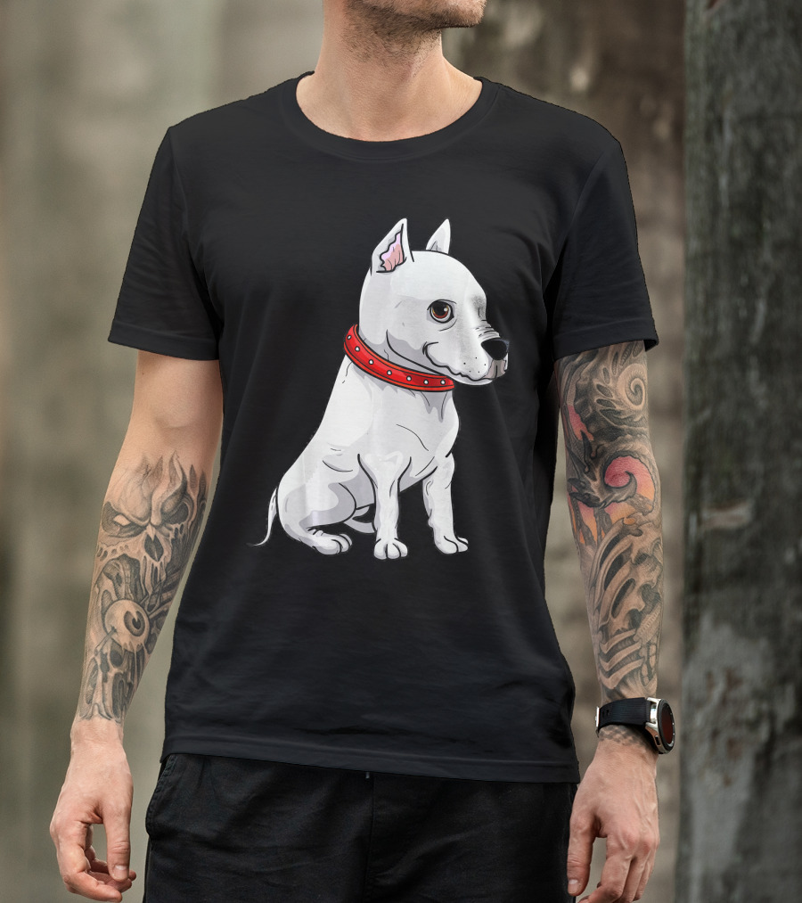 Dog Pit Bull White Breed Loyal Companion Red Collar T-Shirt