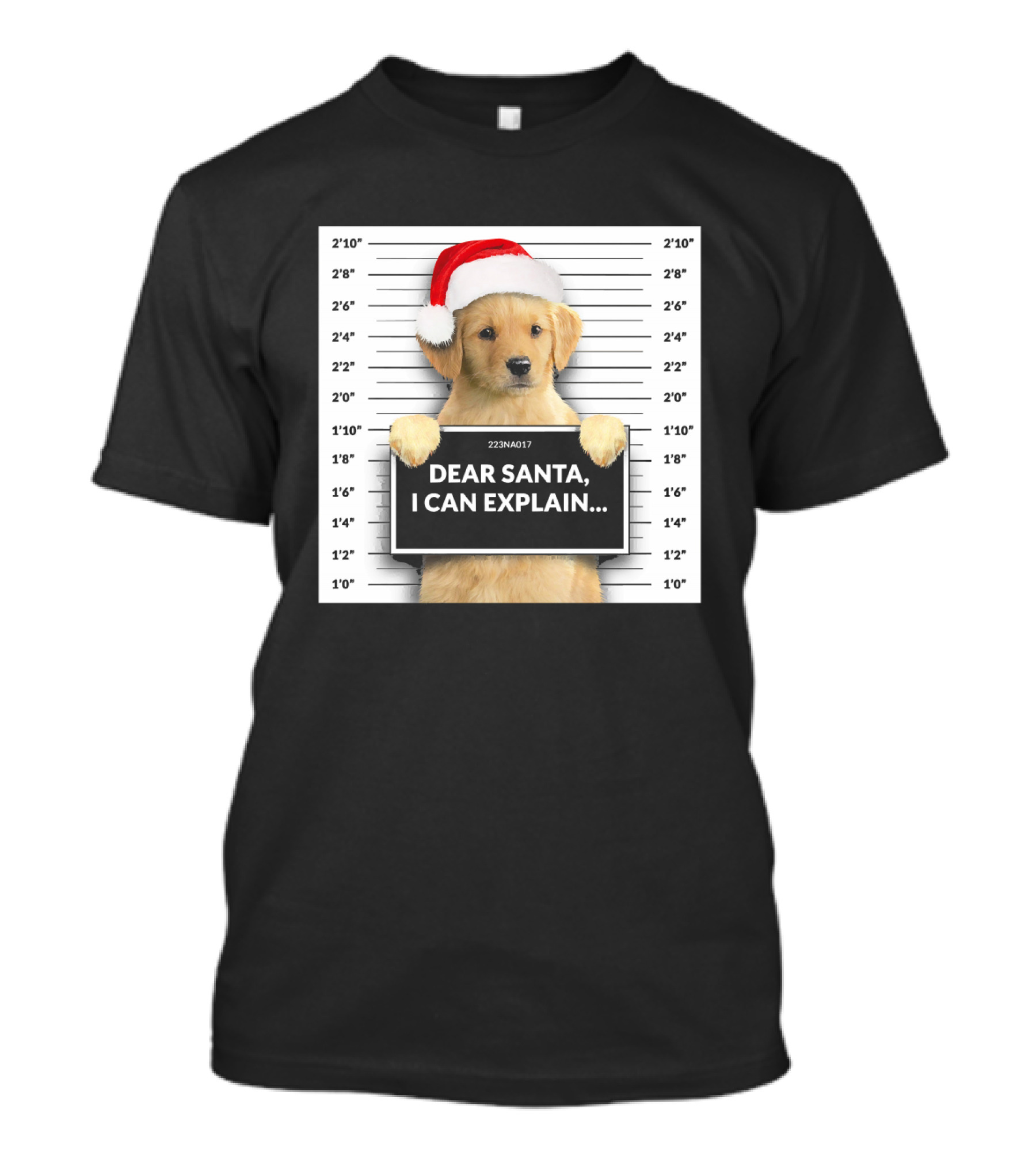 Dear Santa I Can Explain Christmas Golden Retriever Mugshot Santa Hat T-Shirt