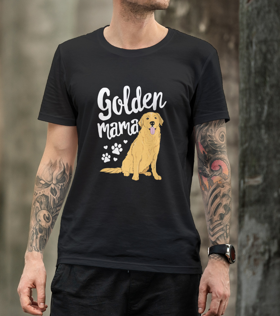 Golden Mama Retriever Fur Mom Mother With Paw Prints And Hearts T-Shirt