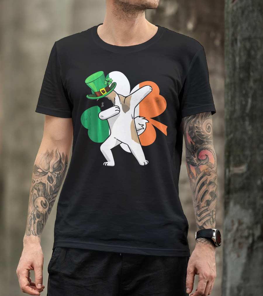 Irish Flag Shamrock Dabbing Akita With Green Hat T-Shirt