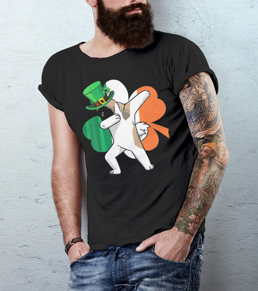 Irish Flag Shamrock Dabbing Akita With Green Hat T-Shirt