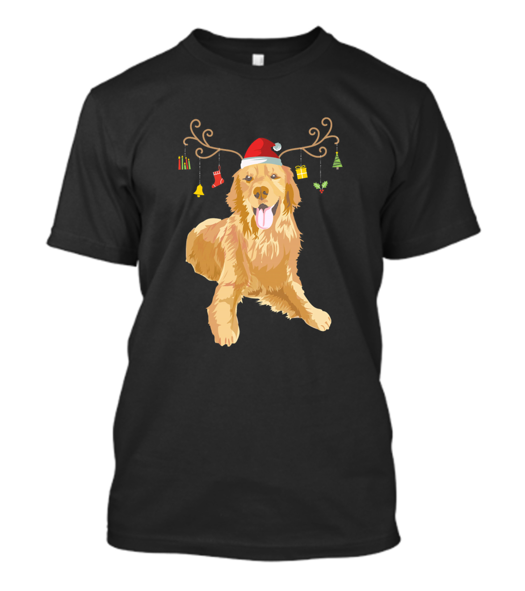 Golden Retriever Ugly Christmas Reindeer Antlers Hat T-Shirt