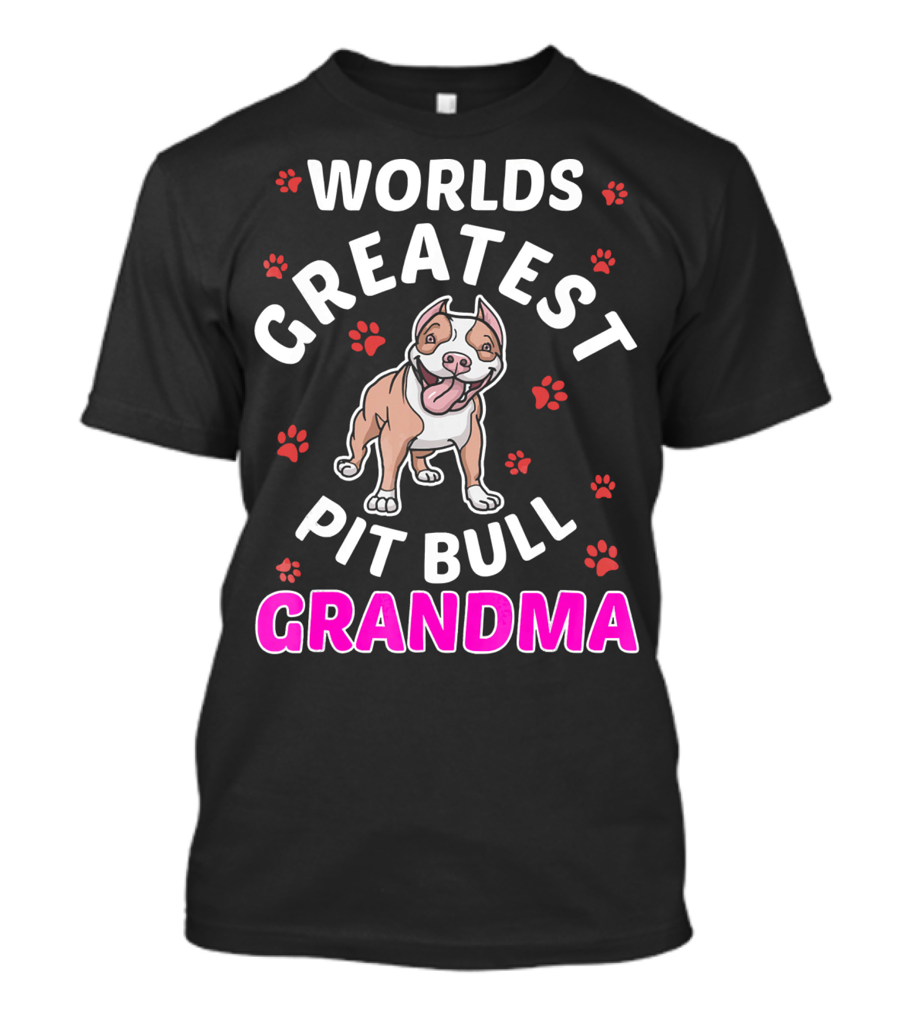 Worlds Greatest Pit Bull Grandma With Paw Prints And Cute Dog T-Shirt