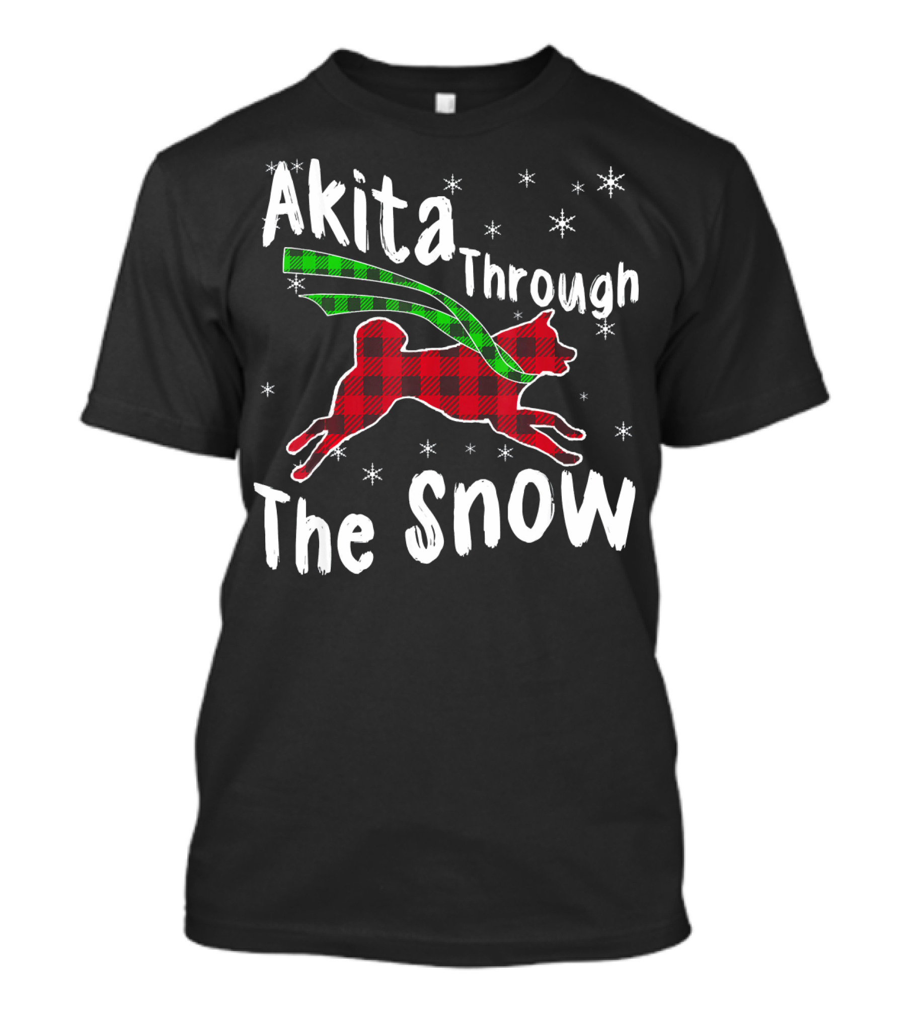 Akita Through The Snow Plaid Snowflakes T-Shirt