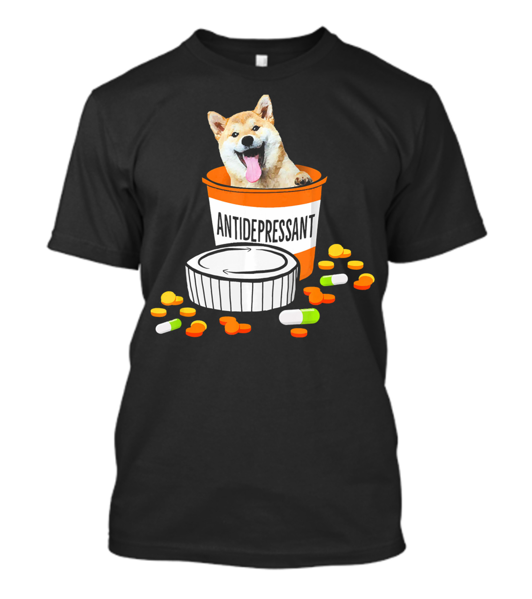 Akita Inside Antidepressant Pill Bottle With Capsule Tablets T-Shirt