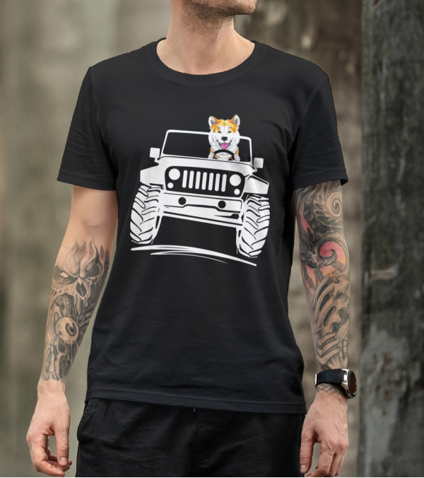 Akita Driving Jeep OffRoad Adventure Dog T-Shirt