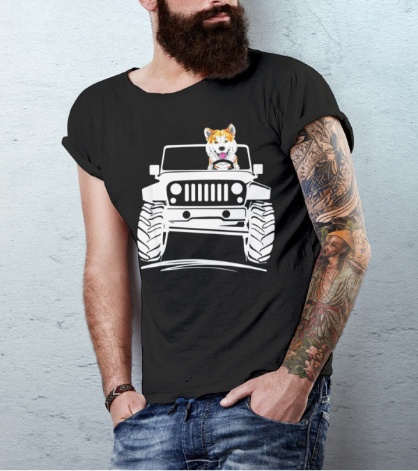 Akita Driving Jeep OffRoad Adventure Dog T-Shirt