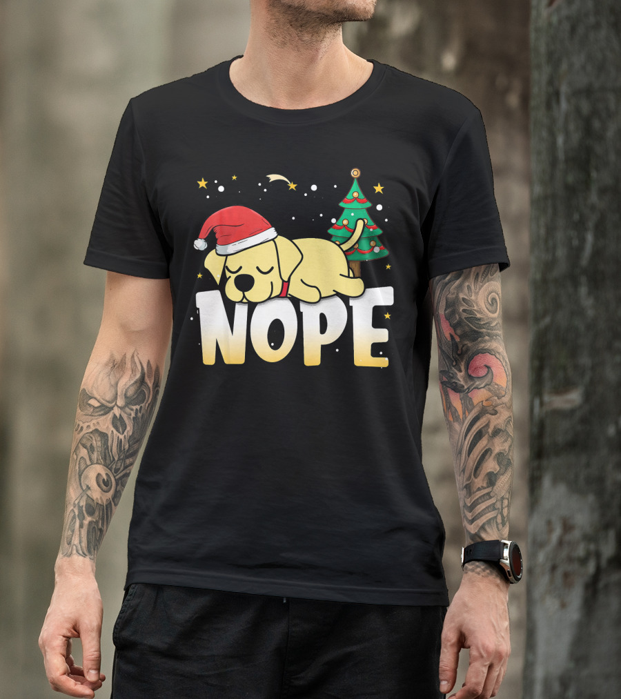Nope Lazy Retriever Christmas Labrador Santa Hat T-Shirt