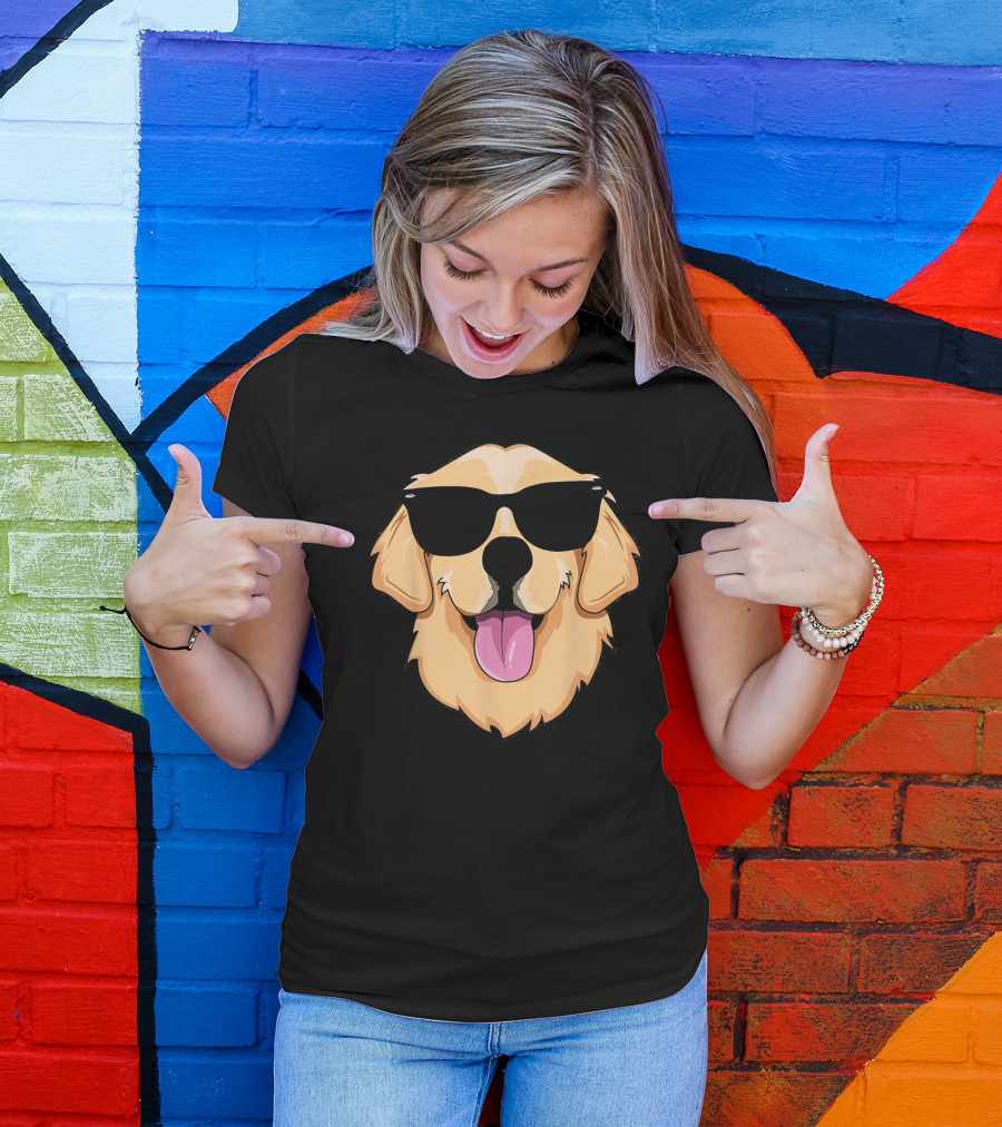 Golden Retriever Wearing Cool Sunglasses With Tongue Out T-Shirt