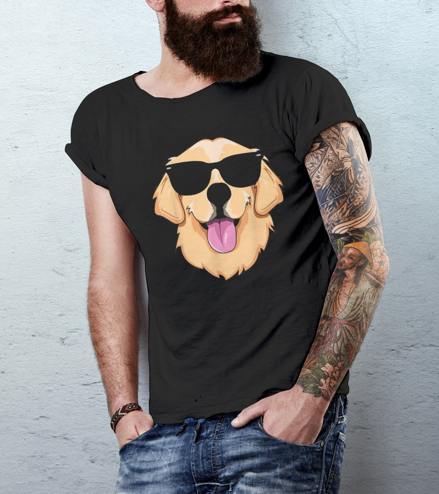 Golden Retriever Wearing Cool Sunglasses With Tongue Out T-Shirt