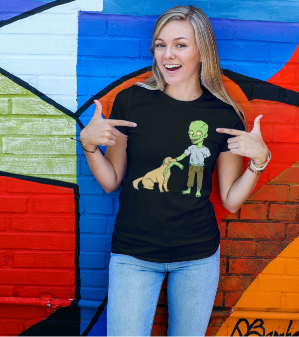 Golden Retriever And Friendly Zombie Interaction T-Shirt