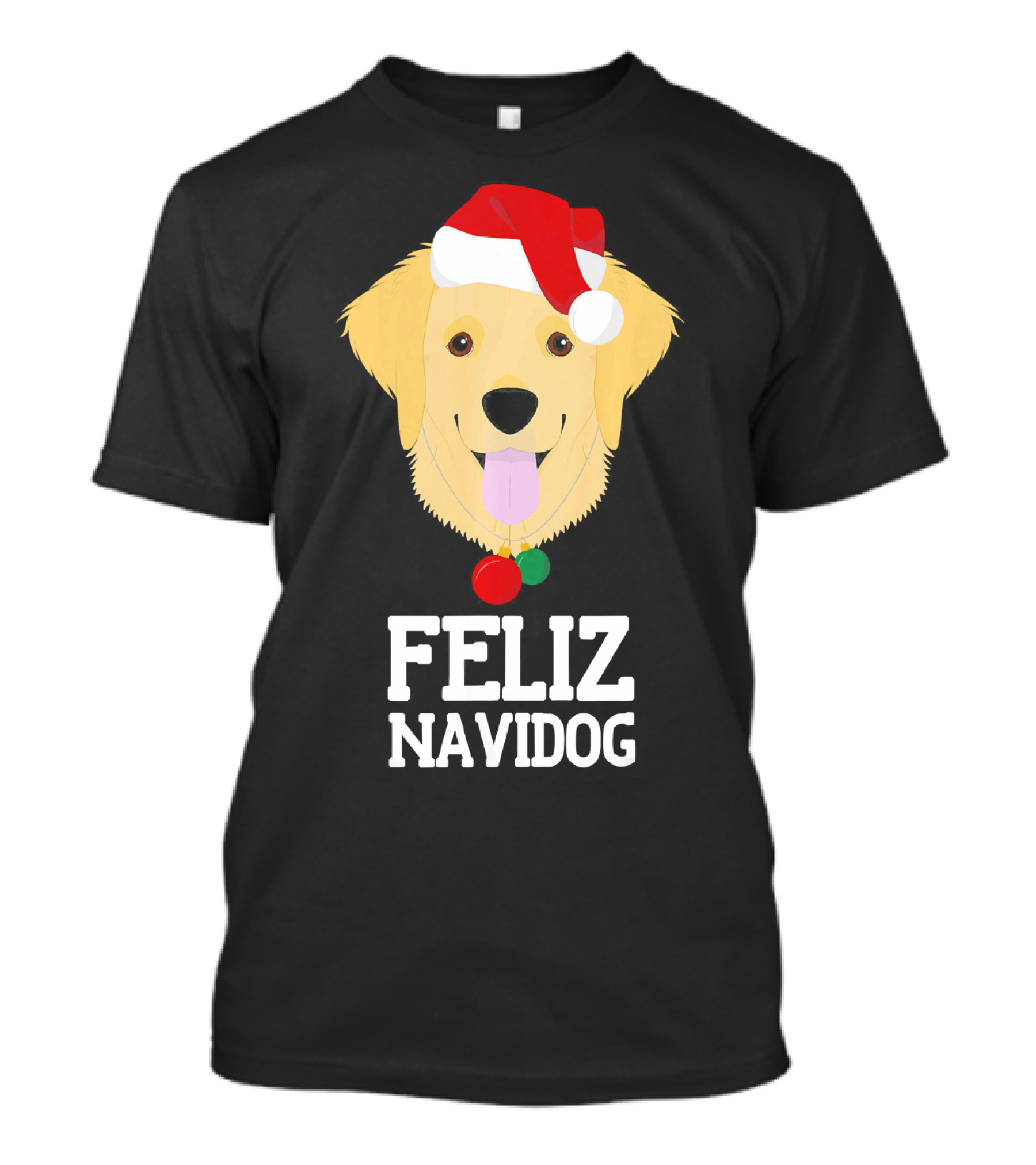 Feliz Navidog Cute Dog Wearing Santa Hat Merry Christmas Gold T-Shirt