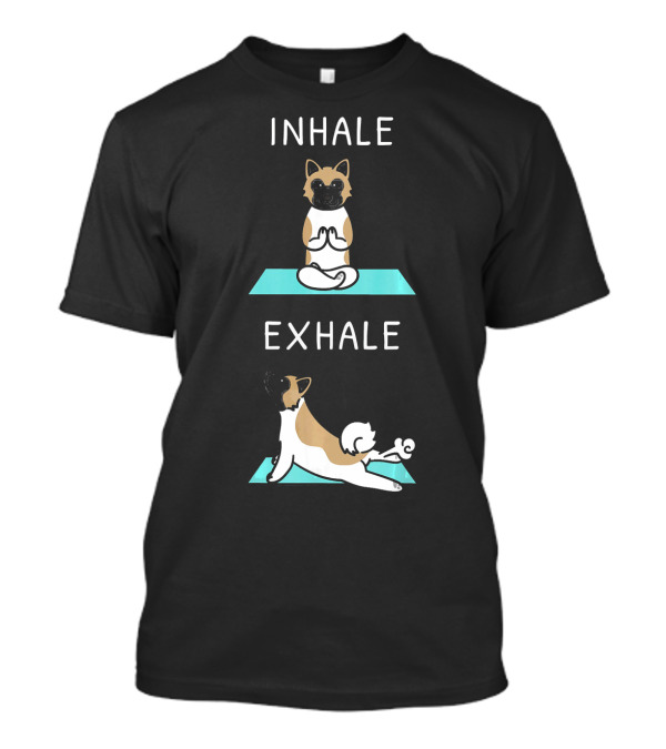 Inhale Exhale Akita Yoga Funny Dog On Mat T-Shirt