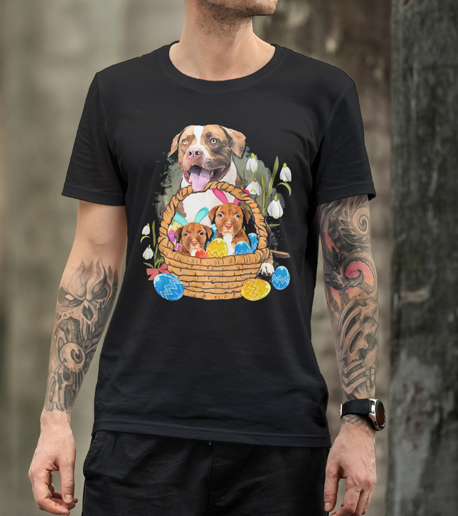 Pitbull Bunny Easter Pit Bull Eggs Basket Puppies T-Shirt
