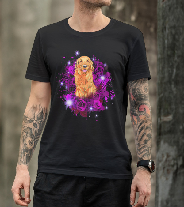 Labrador Retriever Surrounded By Purple Roses And Sparkles T-Shirt