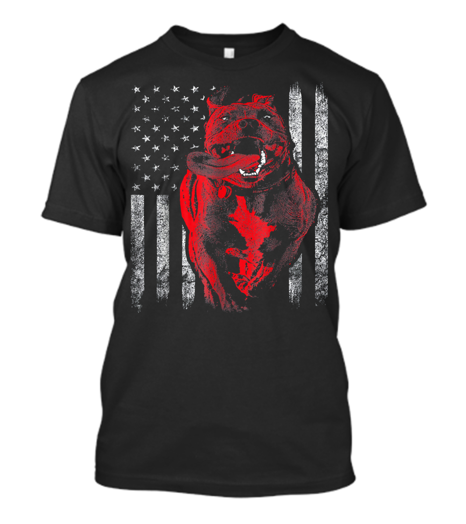 Mens American Bully Pit Bull Dog With American Flag T-Shirt