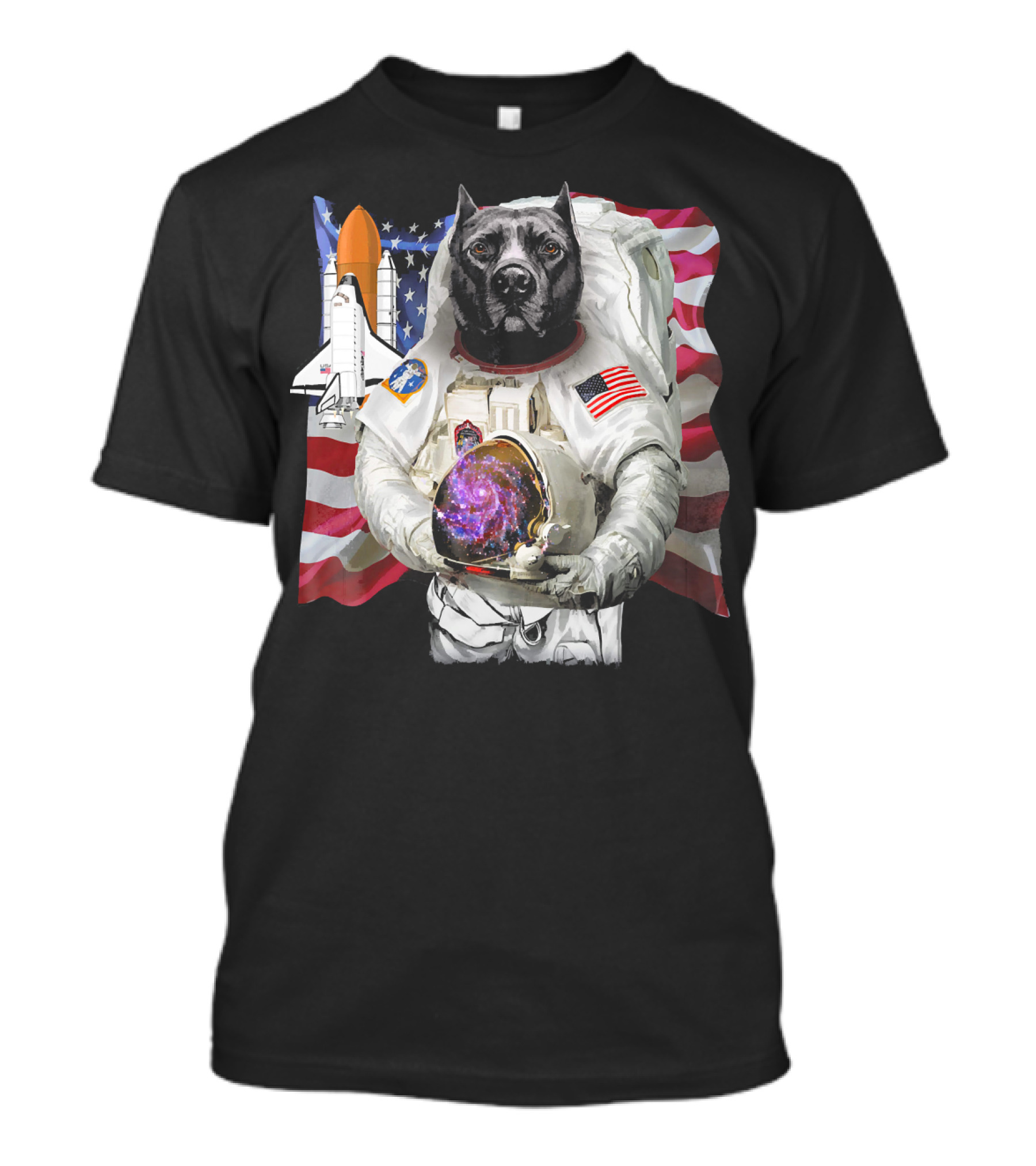 Pit Bull Astronaut American Flag Space Shuttle USA America Patriot T-Shirt